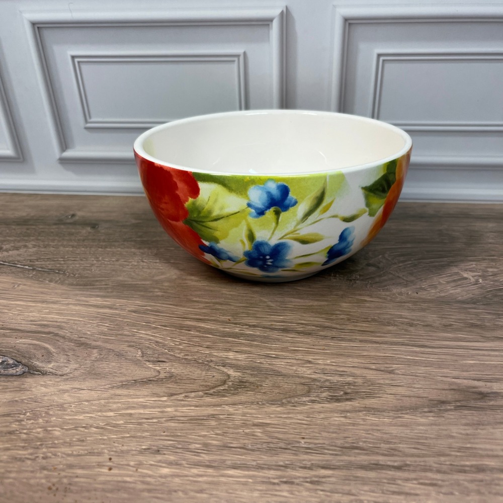 Pier 1 Amelia Cereal Bowl Floral Ironstone‎ Multicolor Hand Painted